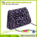 2013 purple leopard flocking ladies evening bag with chain handle hard case evening bag